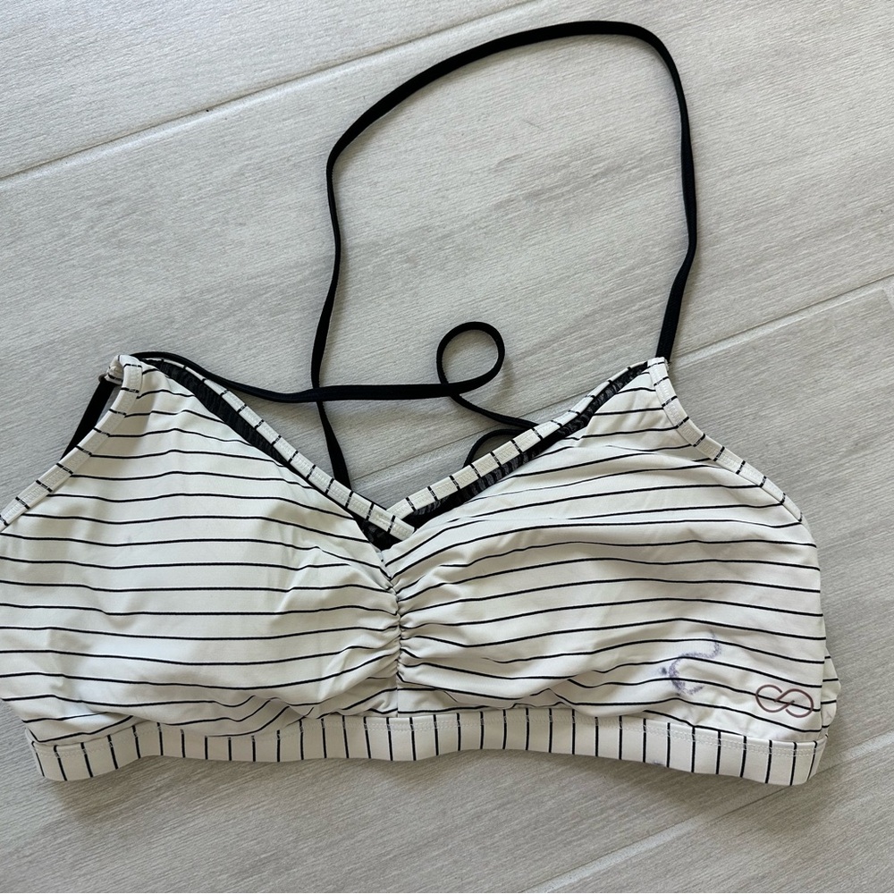 CALIA by Carrie Underwood Black and White Striped Bikini Top